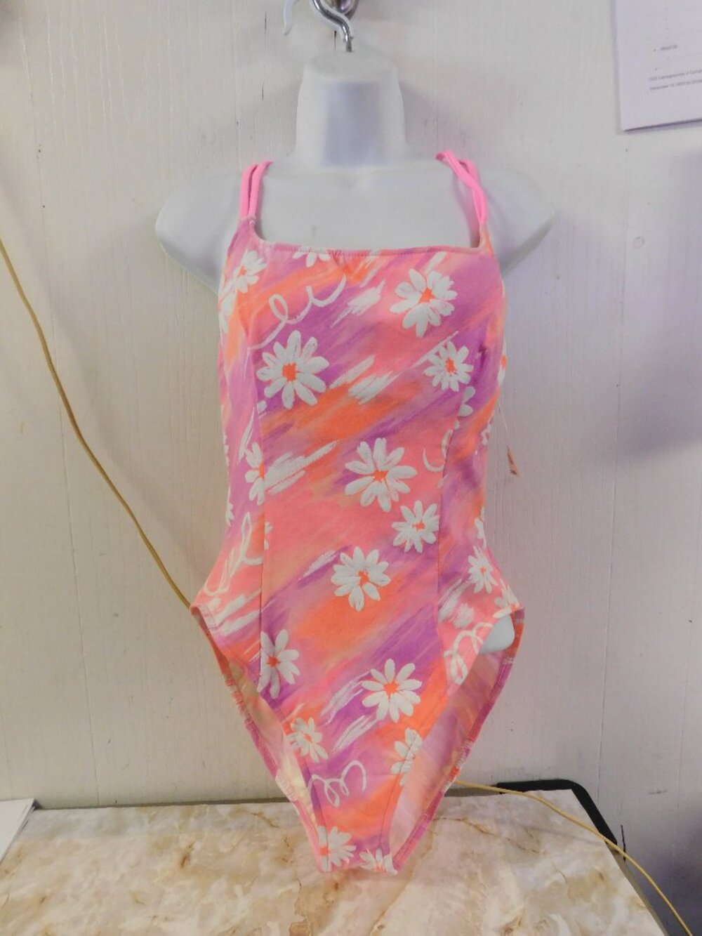 Sassafras USA Made Womens One Piece Swimsuit Bathing Suit Pink Daisy NEW  11/12